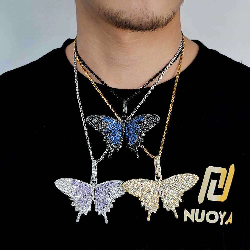 Hip Hop Zircon Large Butterfly Trendy Brand Personality Women's Necklace Jewelry Sweater Chain Accessory Pendant 7fa6