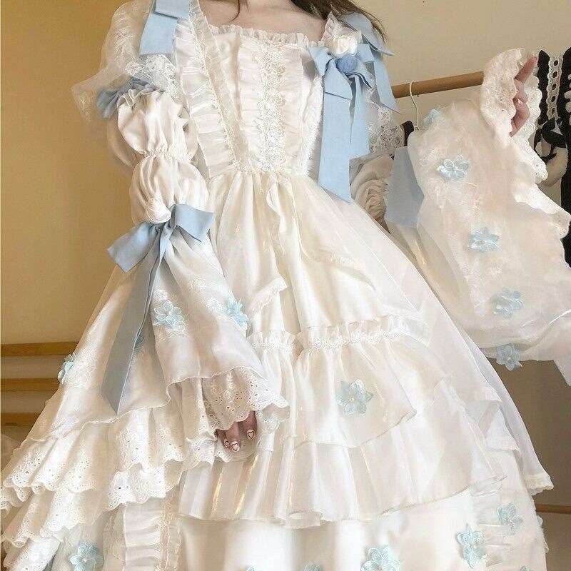 White Skirt Maxi Skirt White Super Abundant Winter Tinglan Flower Long Sleeve Lolita Dress With Full Sleeves And Cape Long Skirt