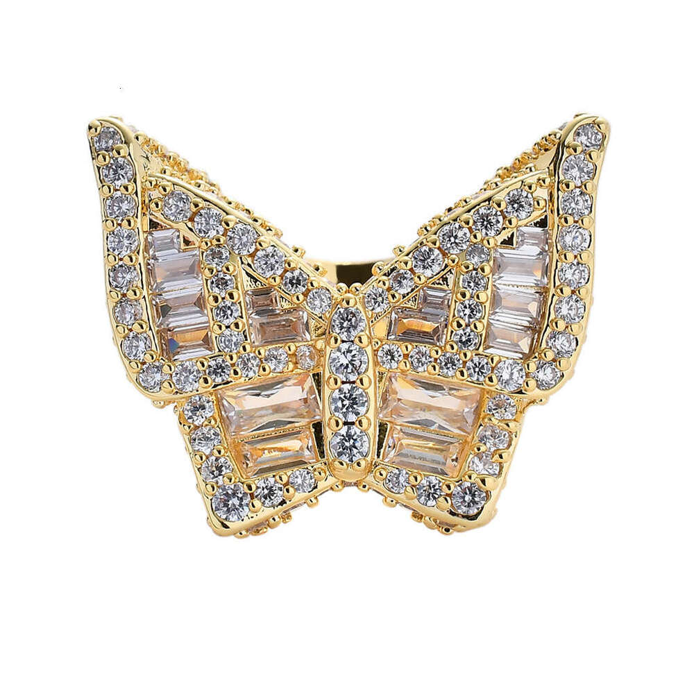 New Micro Paved Cubic Zirconia Butterfly Street Style Exaggerated Unisex Hip Hop Ring fc27