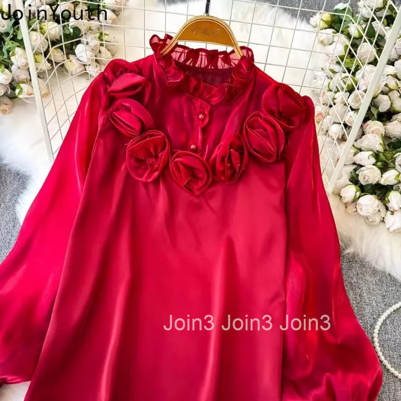 Womens Clothing 2 Piece Sets Womens Outfits 3D Floral Lantern Sleeve Shirt High Waist Bodycon Skirt Outfits Temperament Suit