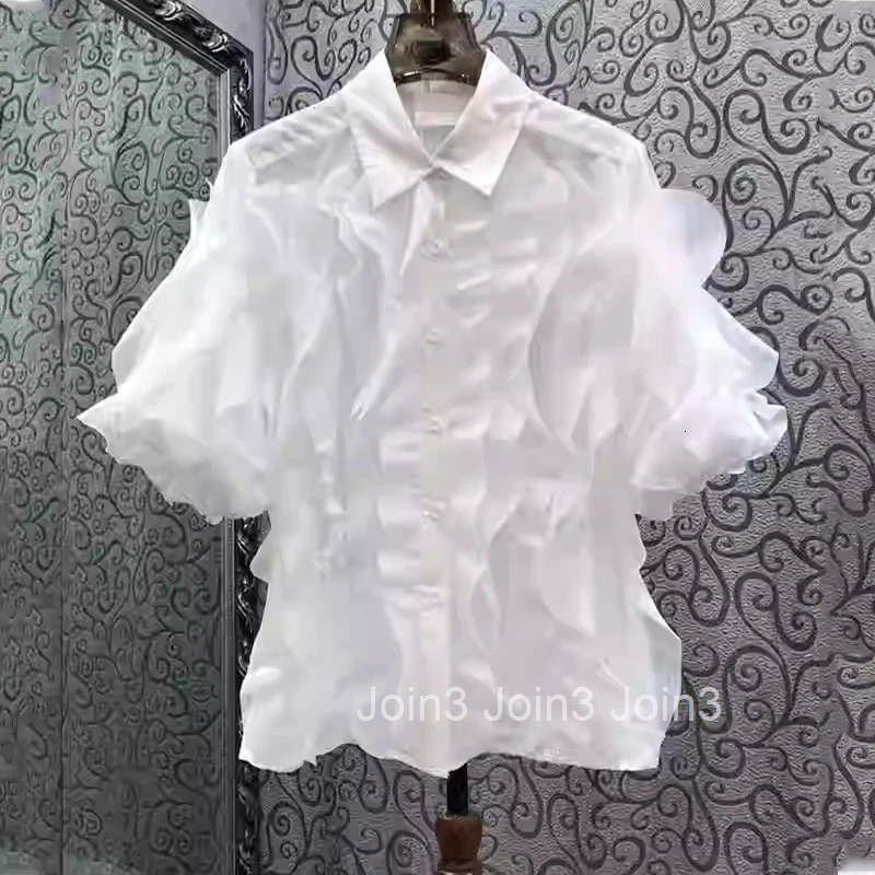 2025 Camisas De Mujer Summer White Blouses Womens Clothing Patchwork Short Sleeve Shirts Vintage Korean Chic Blouse Tops Female