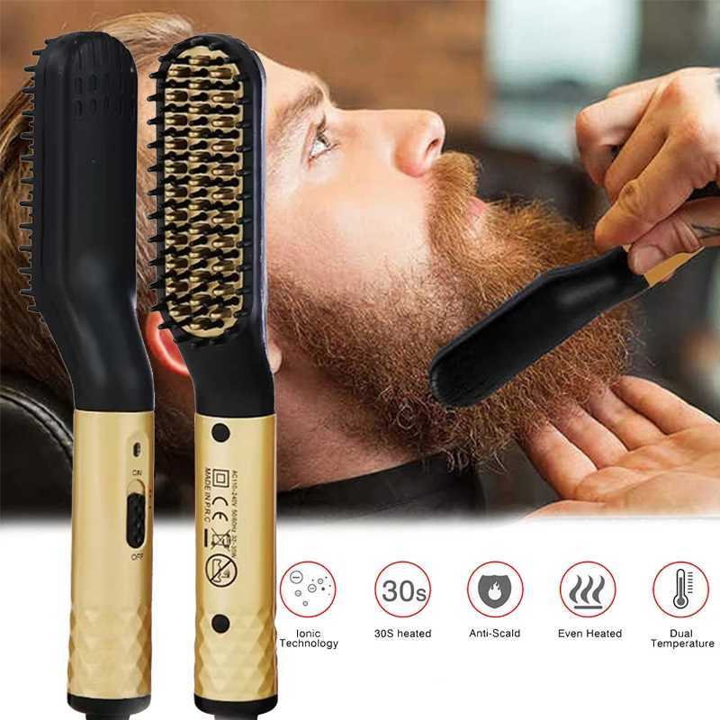 Electric Beard Comb Beard Curly Straight Hair Brush MenS Styling Straightener Comb 2 In 1 Hair Straightening And Curling IronXJ250621