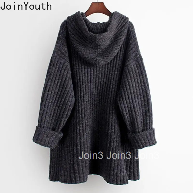 Oversized Pullovers Women Fall Winter Clothing Vintage Korean Jumper Hooded Bandage Sueter Mujer Casual Chic Knitted Sweater