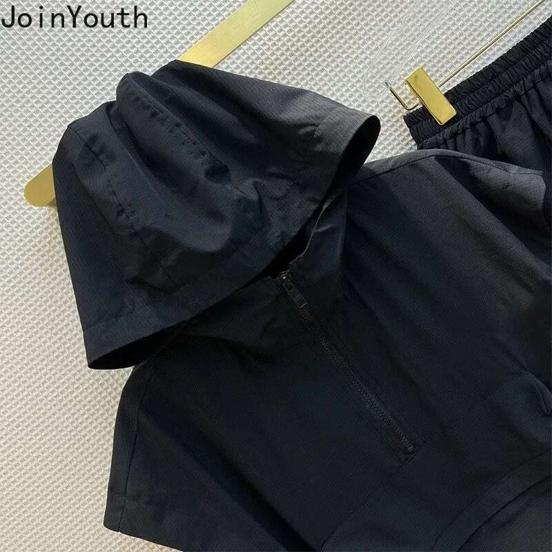 Oversized Womens Clothing Two Piece Sets Sleeveless Hooded Tops High Waist Casual Shorts Suit Roupas Femme Summer Chic Y2k Set
