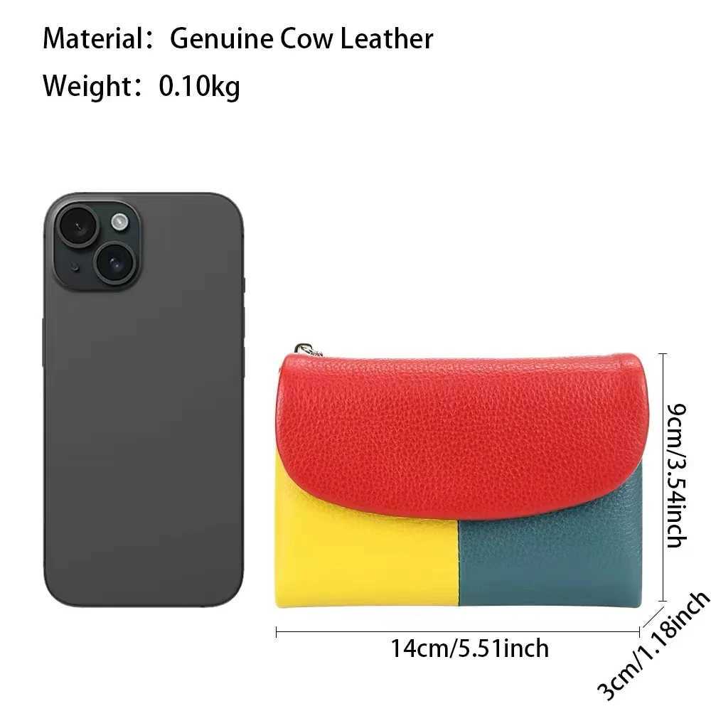Women Tricolor Wallet Cow Leather Card Holder Clutch Zipper Coin Pocket Short Wallet Cash Purse With Photo ID Window Z250621