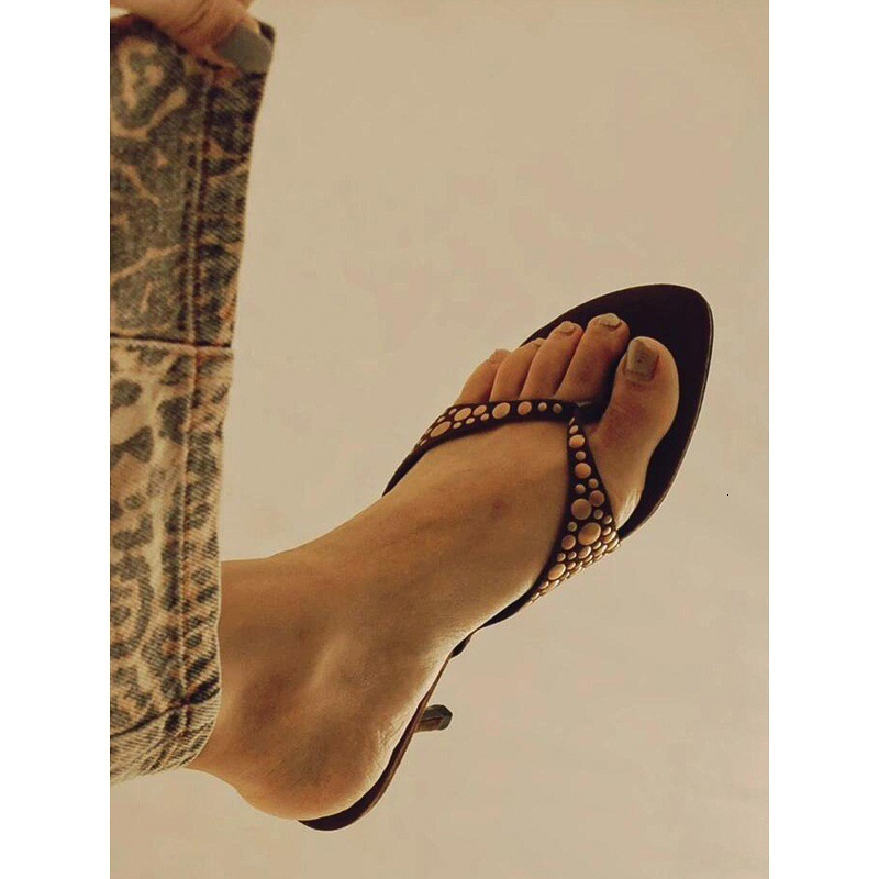 Luxury Brand Designer Shoes Sandals 2025 New High-End European And American Style Rivet Toe Post Sandals Suede High Heel Slippers For Women Summer Out