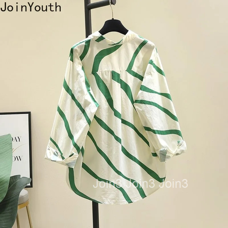 Green Striped Shirts for Women Long Sleeve Casual Summer Blouses 2025 Blusas Mujer De Moda Vintage Fashion Oversized Tops 27y285