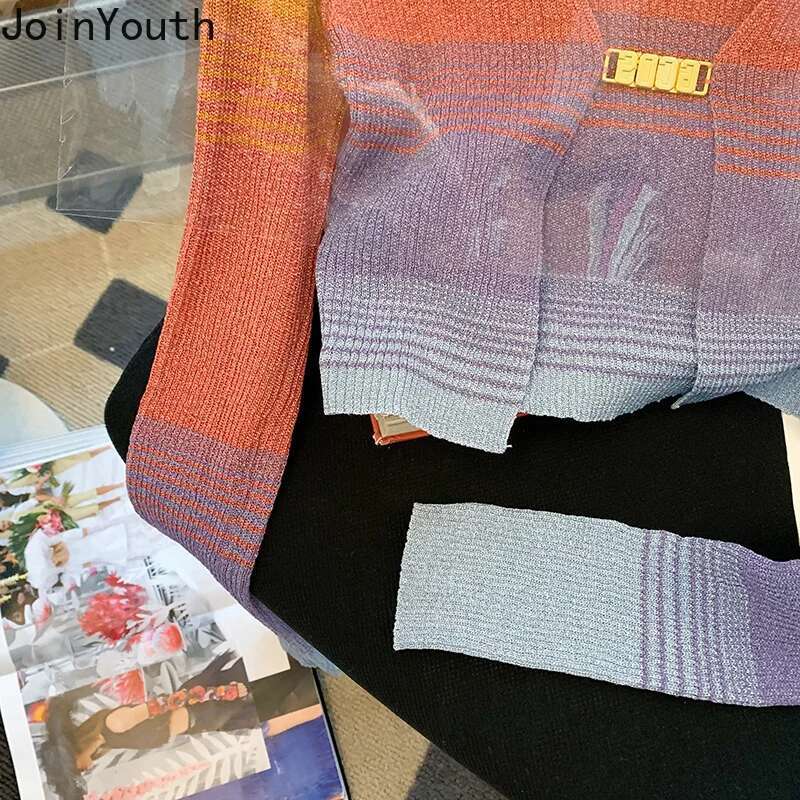 Women Clothing Cropped Sweaters V-neck Gradient Tunic Long Sleeve Fashion Sueter Mujer Fashion Knitted Cardigan Tops Pull Femme