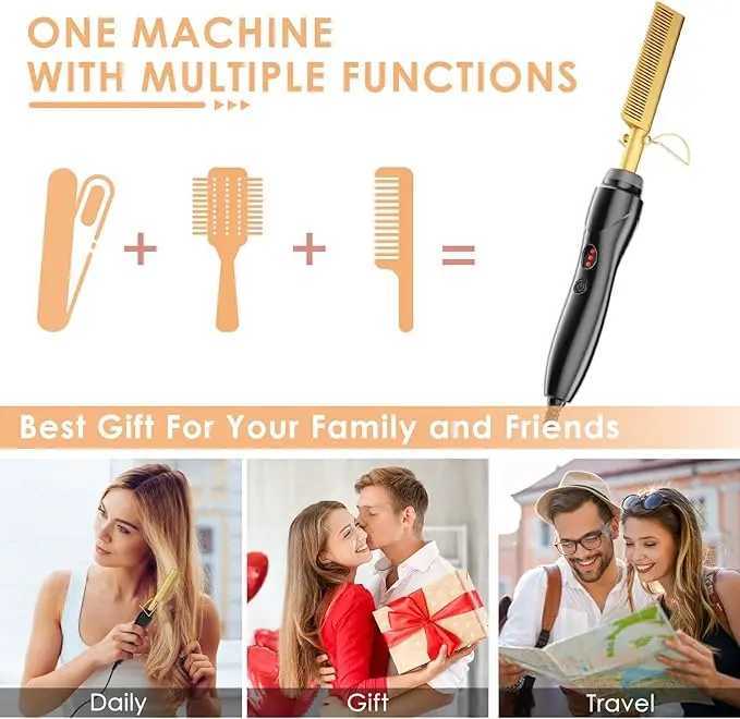 1Pcs 2-in-1 hot comb straightener electric hot comb fast heating portable travel anti scalding beard straightenerXJ250621
