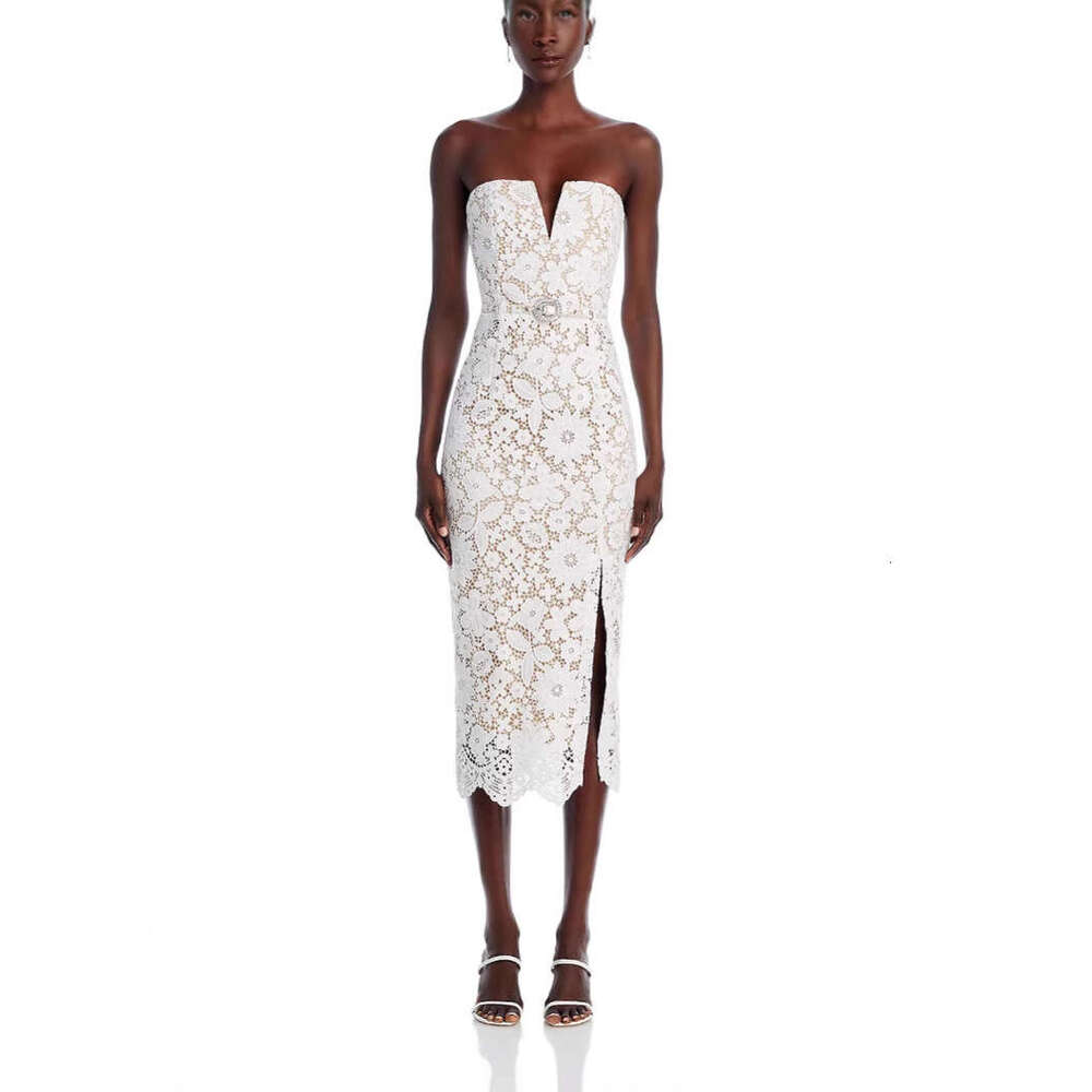 White Skirt Maxi Skirt White Lace Stretch Sexy Strapless Slit Long Elegant Gown Dress Long Skirt