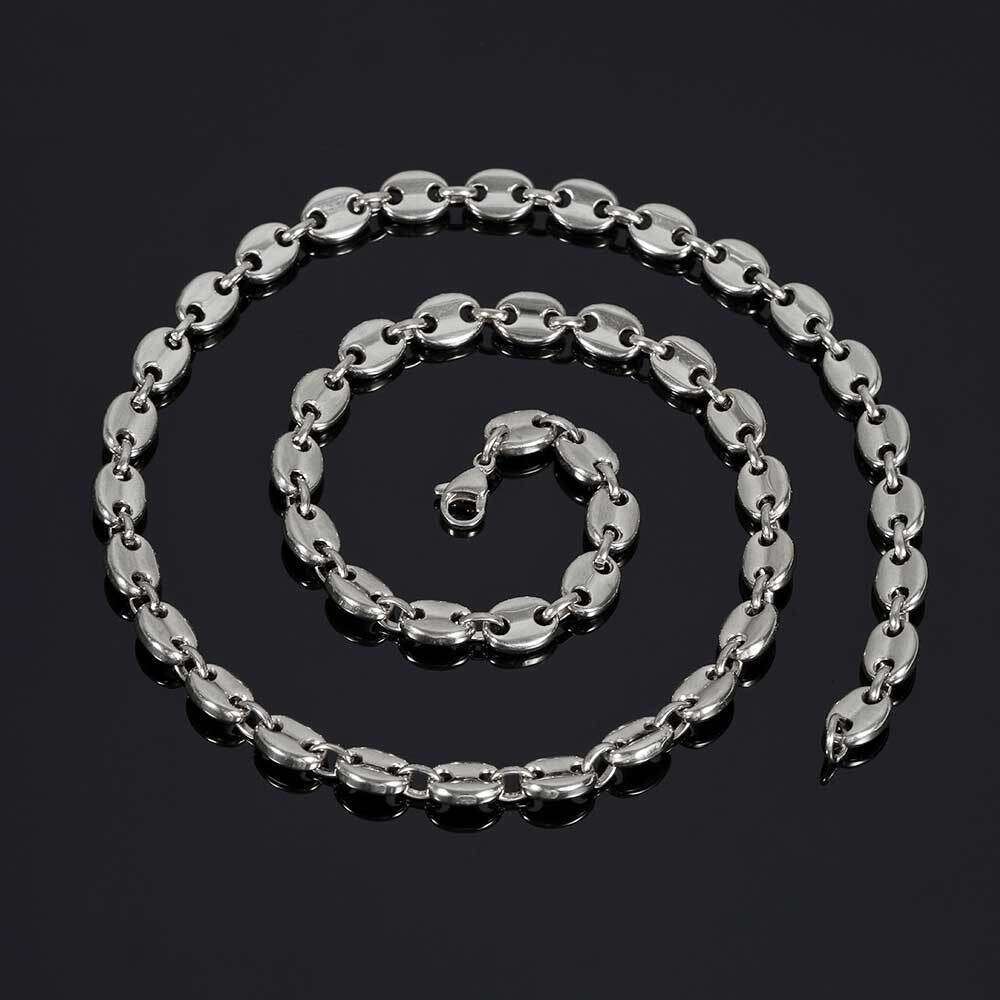 Hip Hop 8mm Coffee Bean Necklace Lobster Clasp Stainless Steel Pig Nose Chain Men's Jewelry f289