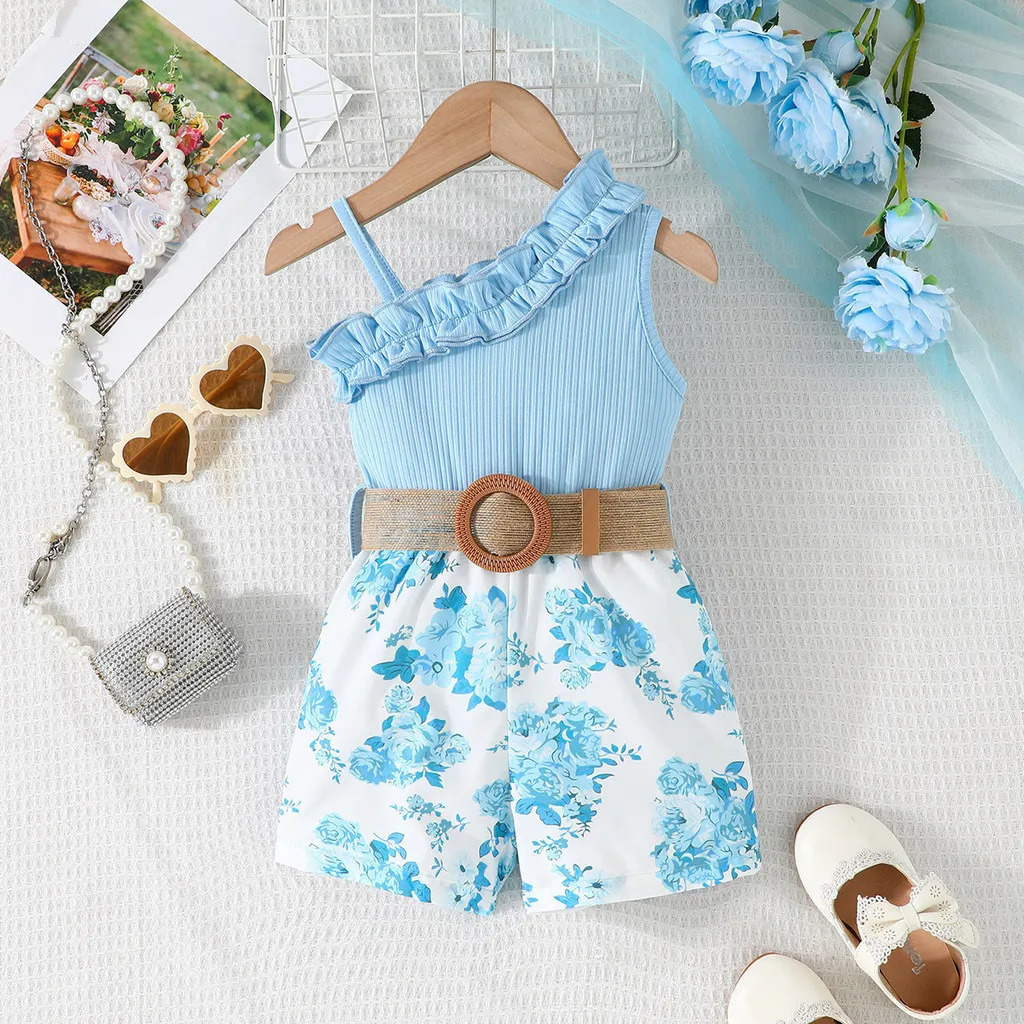 Kids Clothes 9 Months to 4 Years old Floral Off Shoulder Onesies For Baby Girl Sleeveless Romper Toddler Jumpsuit 250619z
