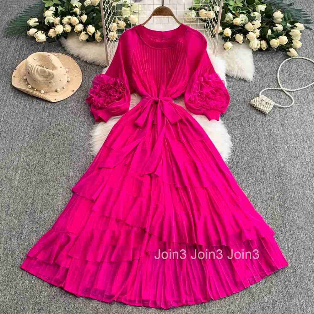 Summer Womens Dresses 2025 Vestidos De Mujer Solid Color Ruffles Slim Waist Temperament Robe Femme Folds Elegant Maxi Dress