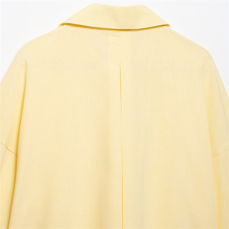 2025 Spring/Summer New Product Casual Women's Wide Sleeve Shirt with Collar and Buckle Solid Color Decoration