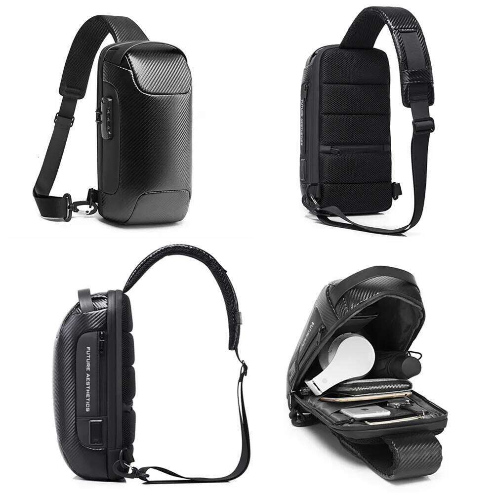 Shoulder Bags Upgraded Men Waterproof Multifunction Carbon Fiber Pattern Crossbody USB Sling Messenger Chest Bag Pack