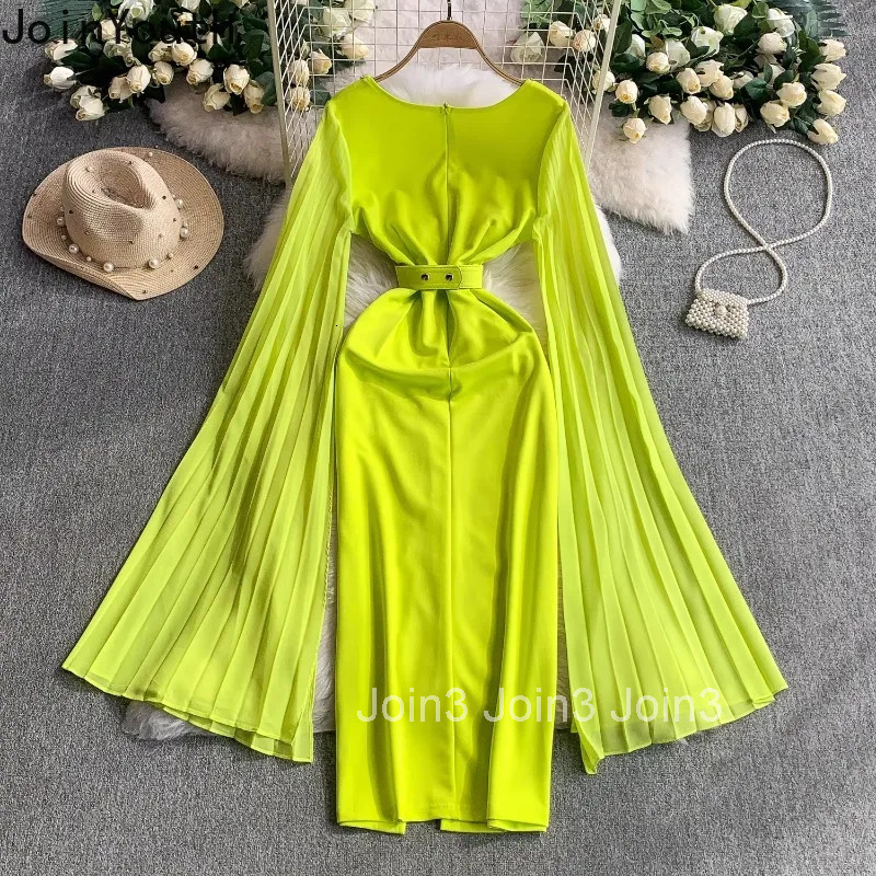 2025 Vestidos De Mujer Elegant Bodycon Dresses for Women V-neck Flare Sleeve Beading Tunic Robe Femme Split Temperament Dress