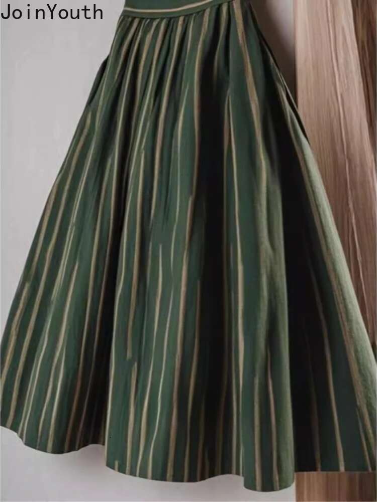 High Waist Skirt for Womens 2025 Faldas Mujer De Moda Vintage Korean Jupe Loose A-line Saia Fashion Striped Slim Fit Skirts