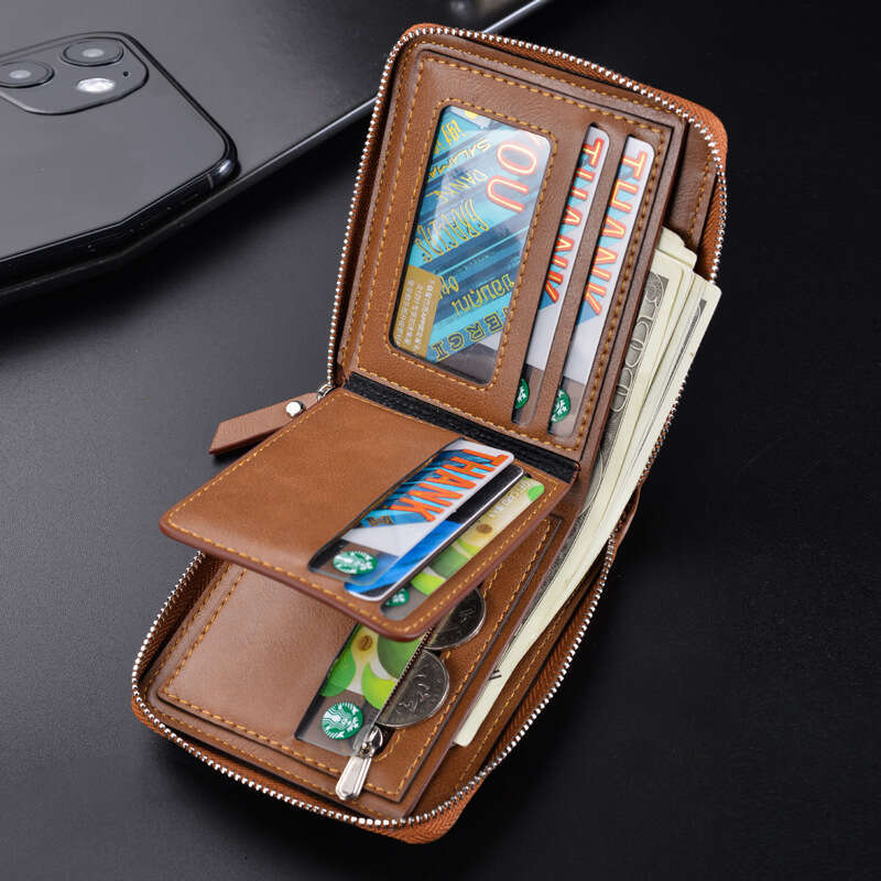 Hot Selling Men's Short Youth Personality Leather Wallet Pull Chain Card Holder Coin Purse