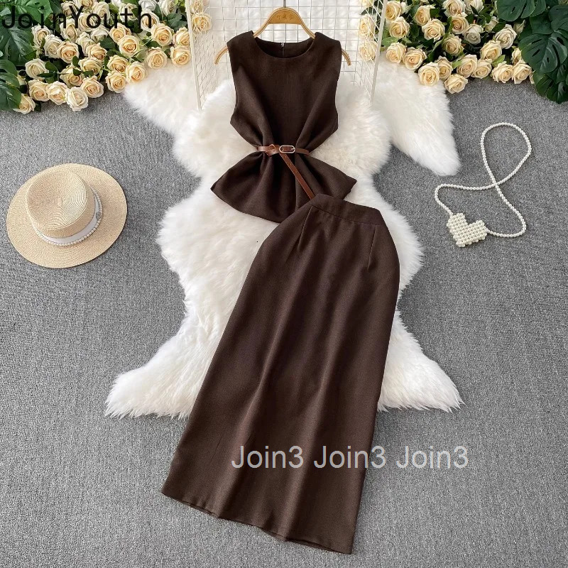Fashion Outfits Women Clothing Skirt 2 Piece Sets Slim Waist Sleeveless Temperament Vest Tunic Bodycon Skirts Suit Summer Set