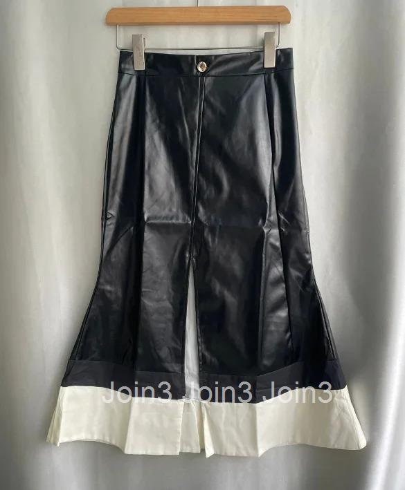 Leather Skirt Women Temperament Jupe Hig Waist Patchwork Ruffles Tunic Saia 2025 Faldas Mujer De Moda Vintage Bodycon Skirts