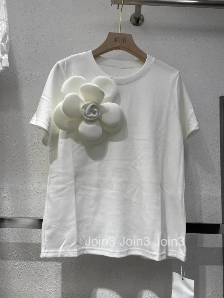 White Woman Tshirts 2025 Ropa Mujer Short Sleeve O-neck Loose Y2k Tops Fashion Summer T Shirts 3D Floral Casual Korean Tees