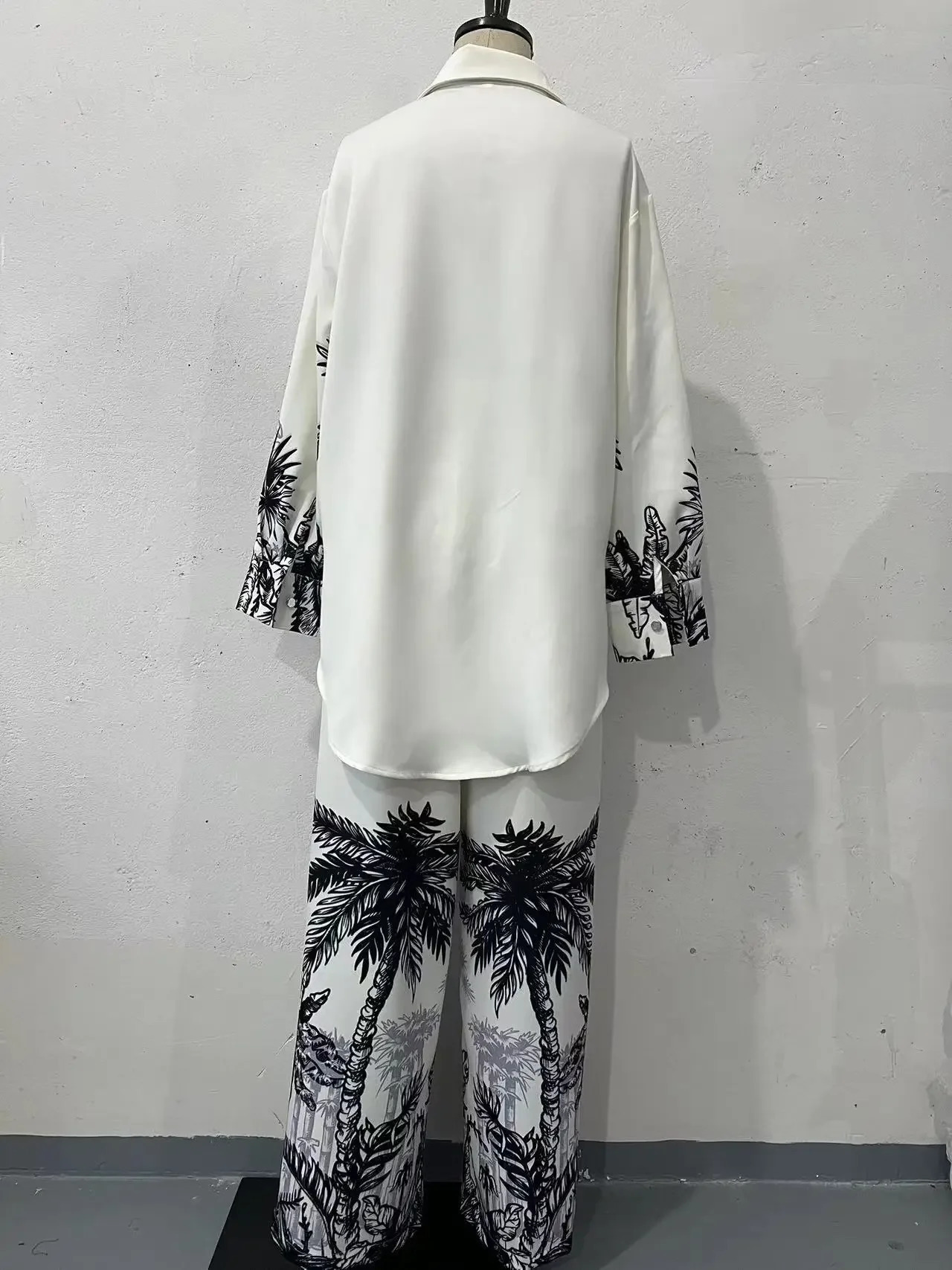 Muslim Two Piece Set Women Print Shirt Single Breasted Blouse Wide Leg Pants Suit Dubai Arabic Outfits Morocco Islam Ensemble 250617