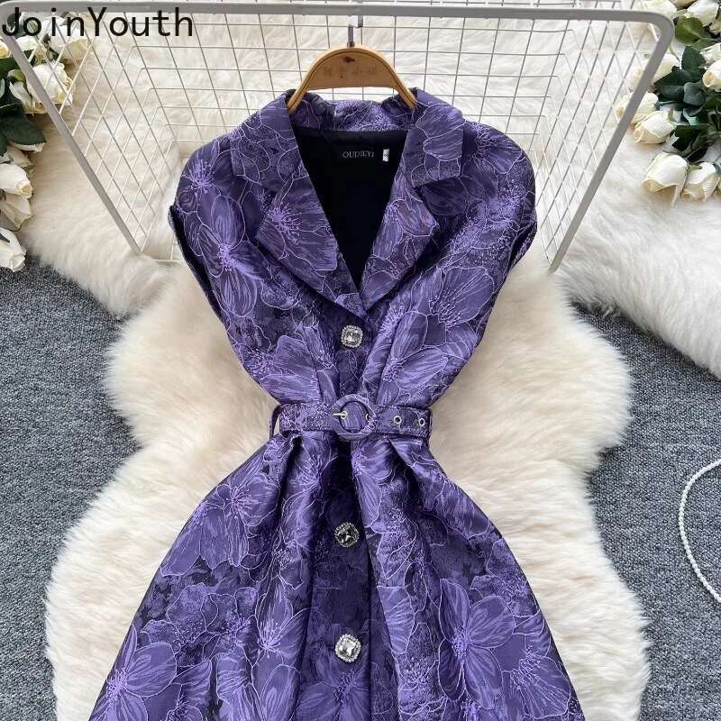 Vintage Print Robe Femme Summer Dress Women Clothing 2025 Vestidos De Mujer Slim Waist Single Breasted A-line Elegant Dresses