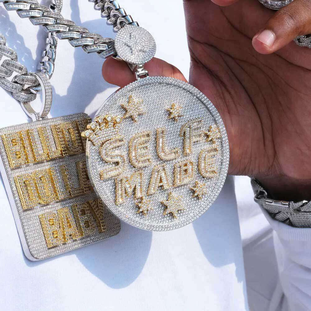 Hip Hop Jewelry Round Star Crown Letter Pendant Accessories Zircon Men's Necklace f738