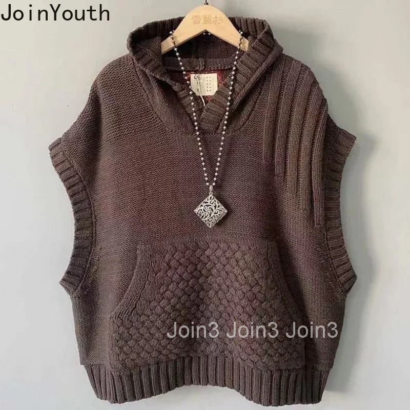 2025 Women Clothing Knitting Sweater Vest Hooded Casual Fashion Waistcoat Solid Color Casual Oversized Tops Korean Tanks Tops