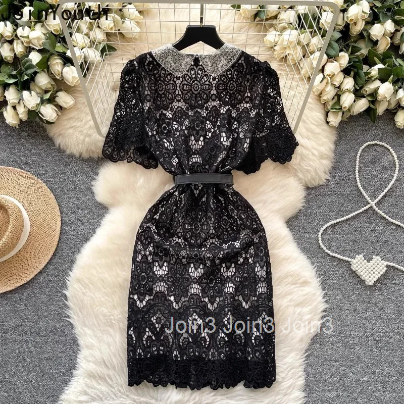 Vintage Bodycon Dresses for Women 2025 Vestidos De Mujer Temperament Robe Femme Chic Tunic Hollow Out Embroidery Summer Dress