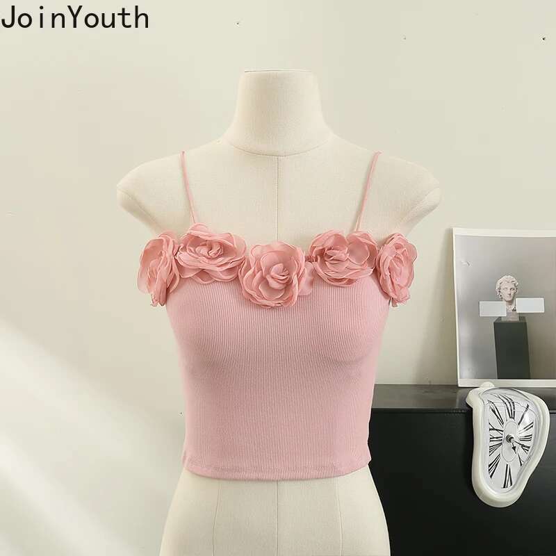 Crop Tops Women Clothes 3D Floral Sexy Tanks Fashion Summer Vest Y2k Tops Sleeveless Tunic Backless Korean Camis 2025 Ropa Mujer