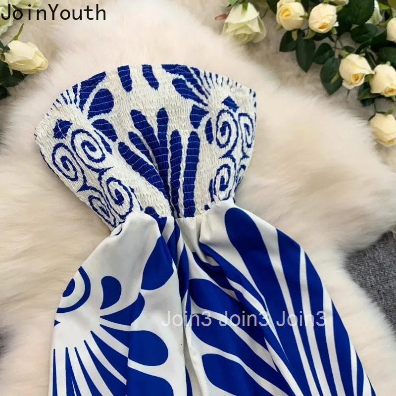 Sexy Jumpsuit Slash Neck Strapless Jump Suit for Women Floral Folds Slim Waist Rompers Fashion Summer Wide Leg Pants Palysuit