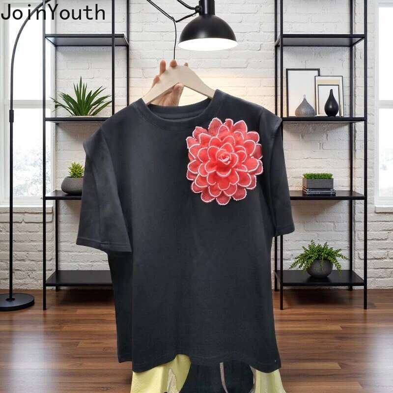 2025 Women Clothing Summer T Shirts 3D Floral White Tees Ropa Mujer Short Sleeve O-neck Camisetas Casual Fashion Loose T-shirt