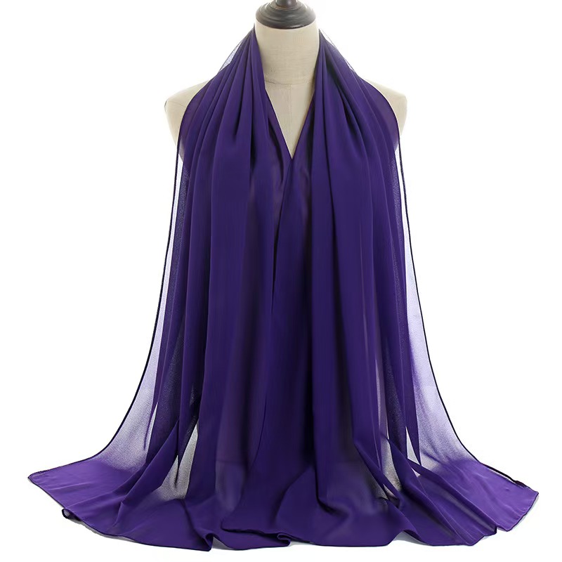 T1038 solid color pearl chiffon bubble scarf gauze long scarf female solid color Malaysian headscarf scarf