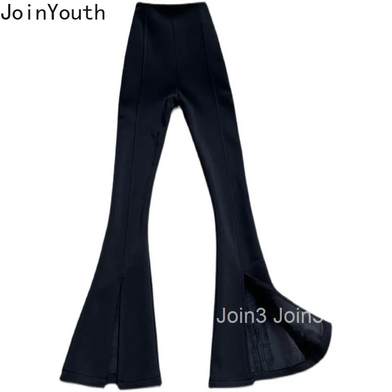 2022 New Bottoms Fashion Plare Pants for Women High Waist Slim Fit Black Trousers Simple Thicked Split Vintage Pantalon Femme