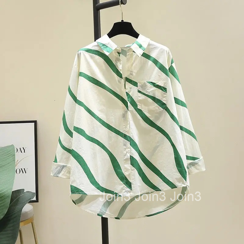 Green Striped Shirts for Women Long Sleeve Casual Summer Blouses 2025 Blusas Mujer De Moda Vintage Fashion Oversized Tops 27y285