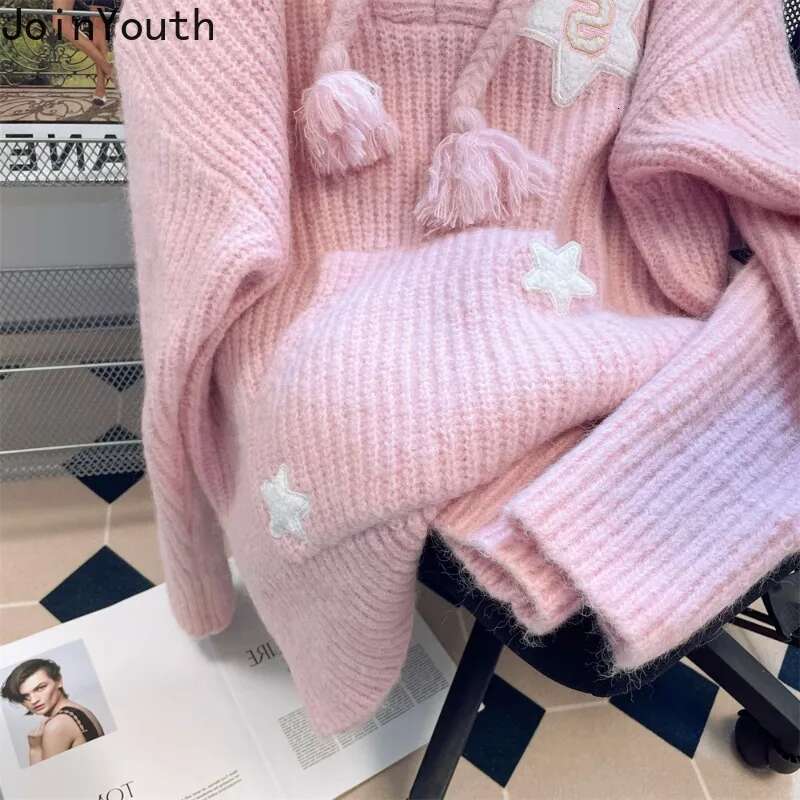 Sweet Sweater Women Clothing Star Hooded Jumper 2025 Ropa Mujer Pockets Casual Fashion Knitting Oversized Pullovers Pull Femme