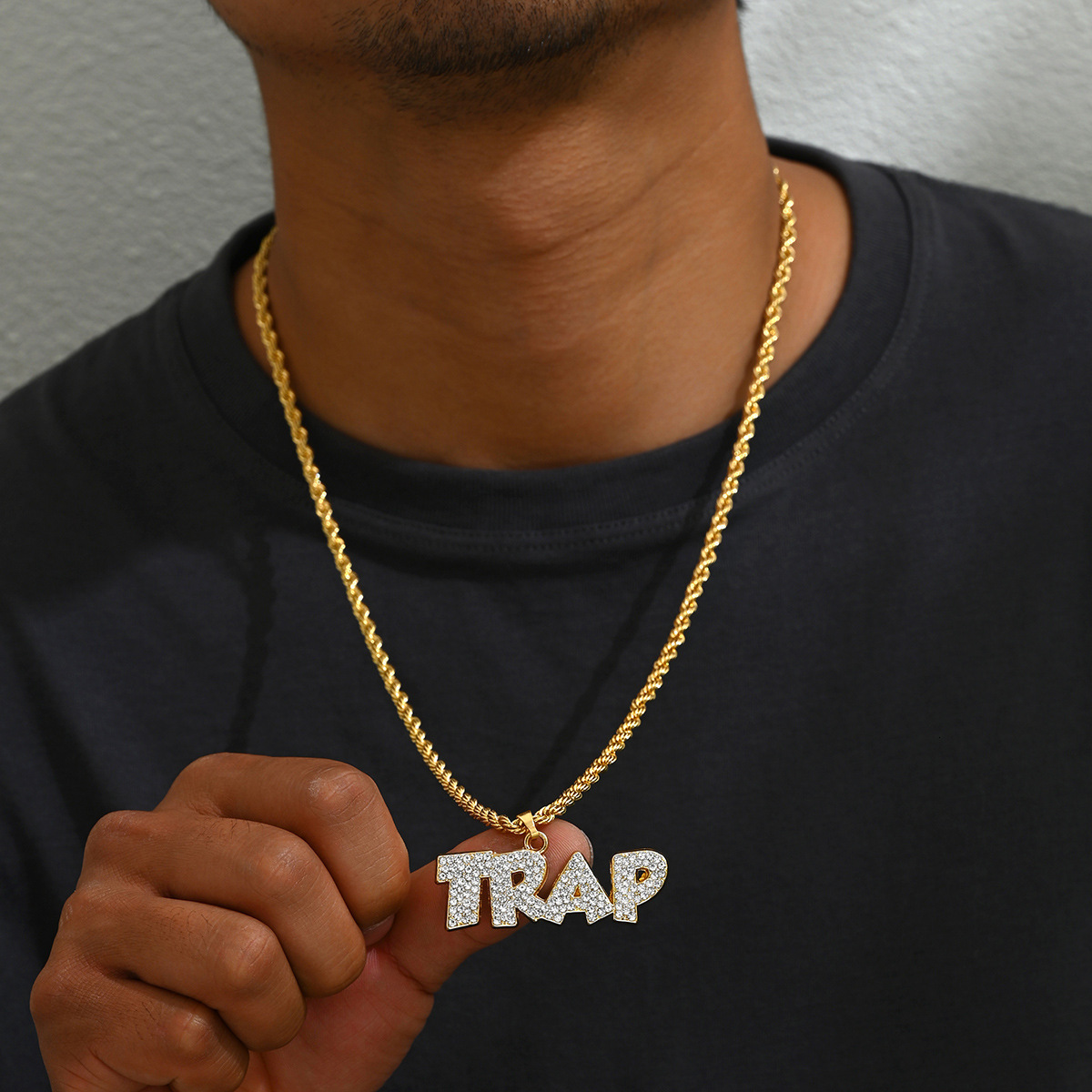 Trendy Men's Cuban Chain Simple Letter Inlaid Design Necklace Elegant Choker