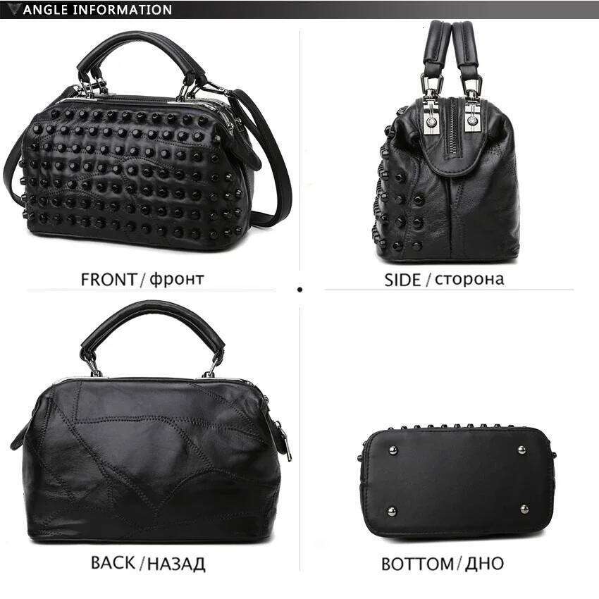 Soft Sheepskin For Women Rivet Shoulder Punk Style Travel Crossbody Purse Office High-Quality Handbag Leather Bag