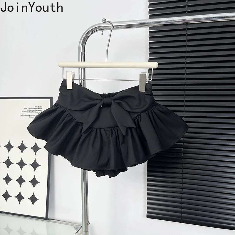 Cute Skirts for Women New Bottoms Japanese Jupe Fashion Sweet Saia 2025 Faldas Mujer De Moda Bandage Bow Simple Tunic Mini Skirt
