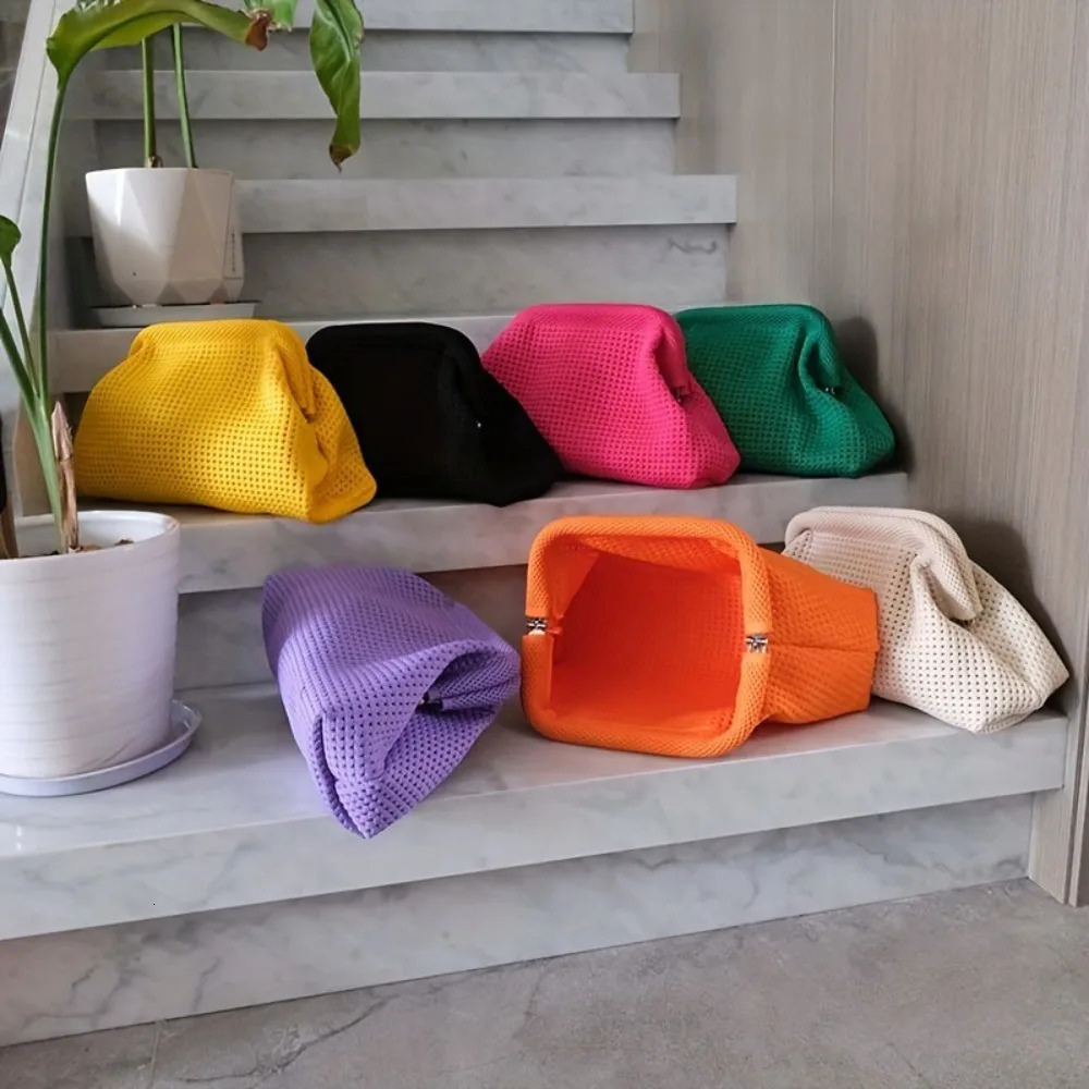 Storage Bag Polyester Summer Beach Clutch Bag Soft Elastic Small Crochet Handbag Breathable Large Capacity Purse Party 250617