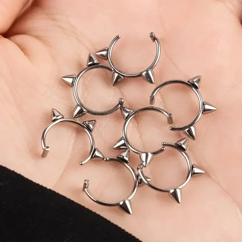 C Shaped Punk Nose Lips Rings Stainless Steel Lip Ring Rivet Clip on Non Body Piercing Hoop Ring for Women Men Non-Pierced 250617