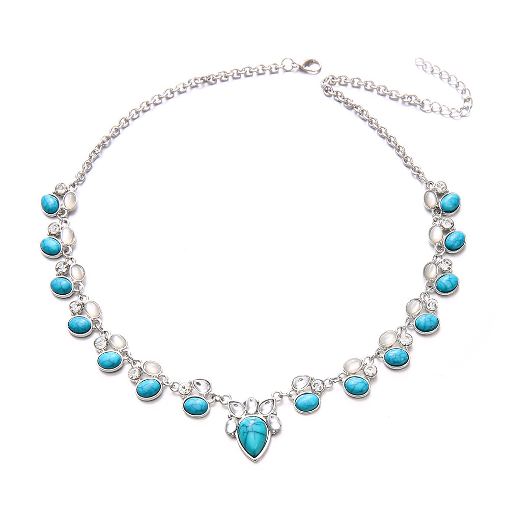 Turquoise Inlaid Personalized Bohemian Style White Green Flower Design Luxury High-End Necklace druzy jewelry