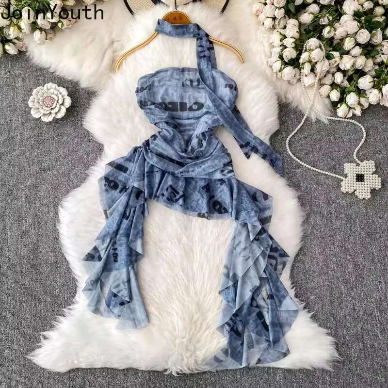 Sexy Crop Tops Women Vest Letter Print Tunic Strapless Tees 2025 Ropa Mujer Chic Irregular Ruffles Camis Backless Summer Tanks