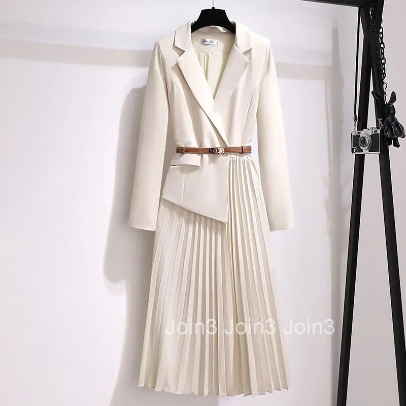 Spring Autumn Womens Dresses 2025 New Fashion Suit Collar Robe Femme Fake Two-Piece Elegant Lady Office Long Dress Vestidos