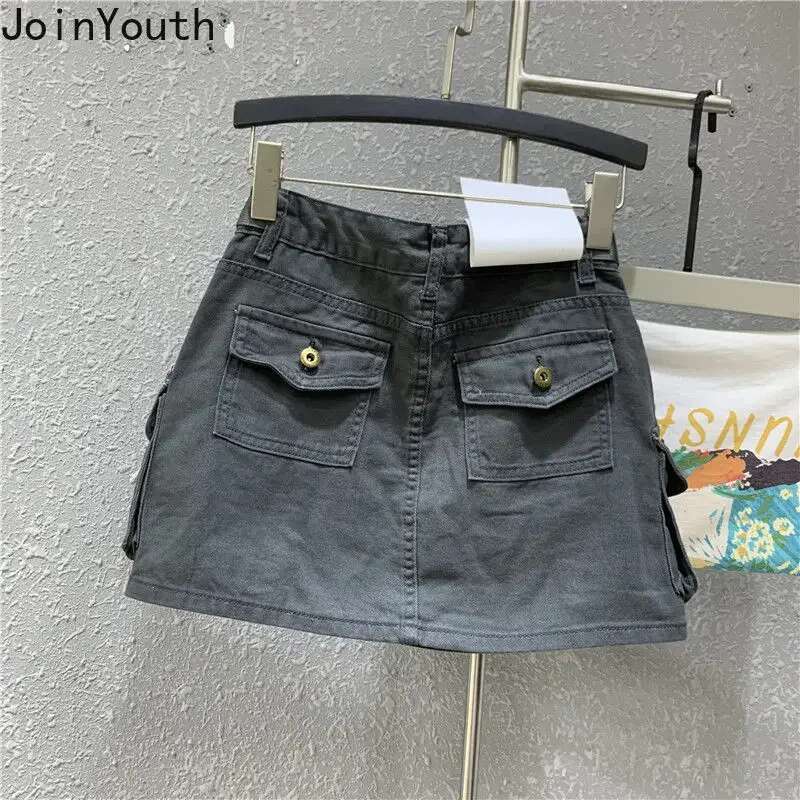 Harajuku Women Skirt 2025 Faldas Mujer De Moda Casual Fashion Korean Jupe Slim Waist Pockets Summer Saia Bodycon Mini Y2k Skirts