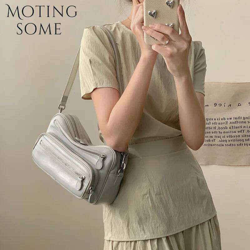First Layer Cowhide Leather Vintage Brand Key Zipper Shoulder Handbag Underarm Small Square Female Bag Personality