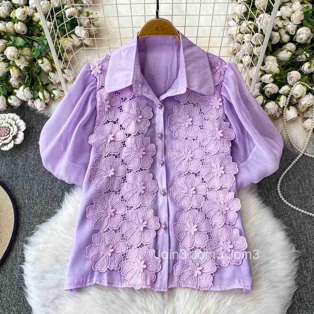 Camisas De Mujer White Blouse for Women 2025 Lace Floral Embroidery Short Sleeve Shirts Vintage Loose Summer Blouses Tops Female