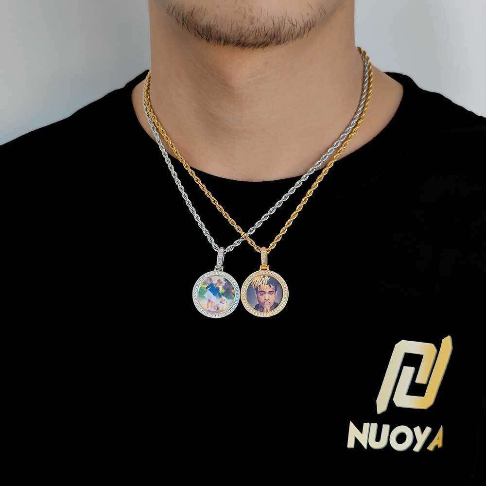 Mini Small T Square Zircon Round Pendant Personalized Commemorative Hip Hop Photo Frame Necklace bb02