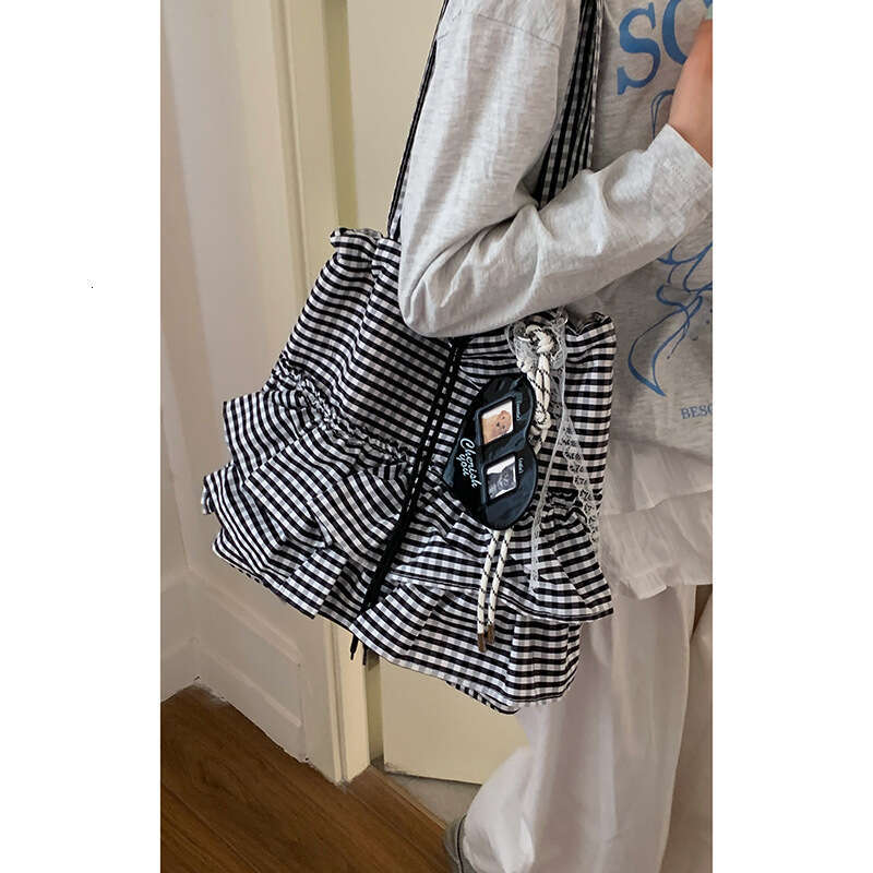 Girls' Academy Style Plaid Canvas for designer bag Women 2025 New Fashion Korean Version Underarm Tote Large Capacity Lace Bag